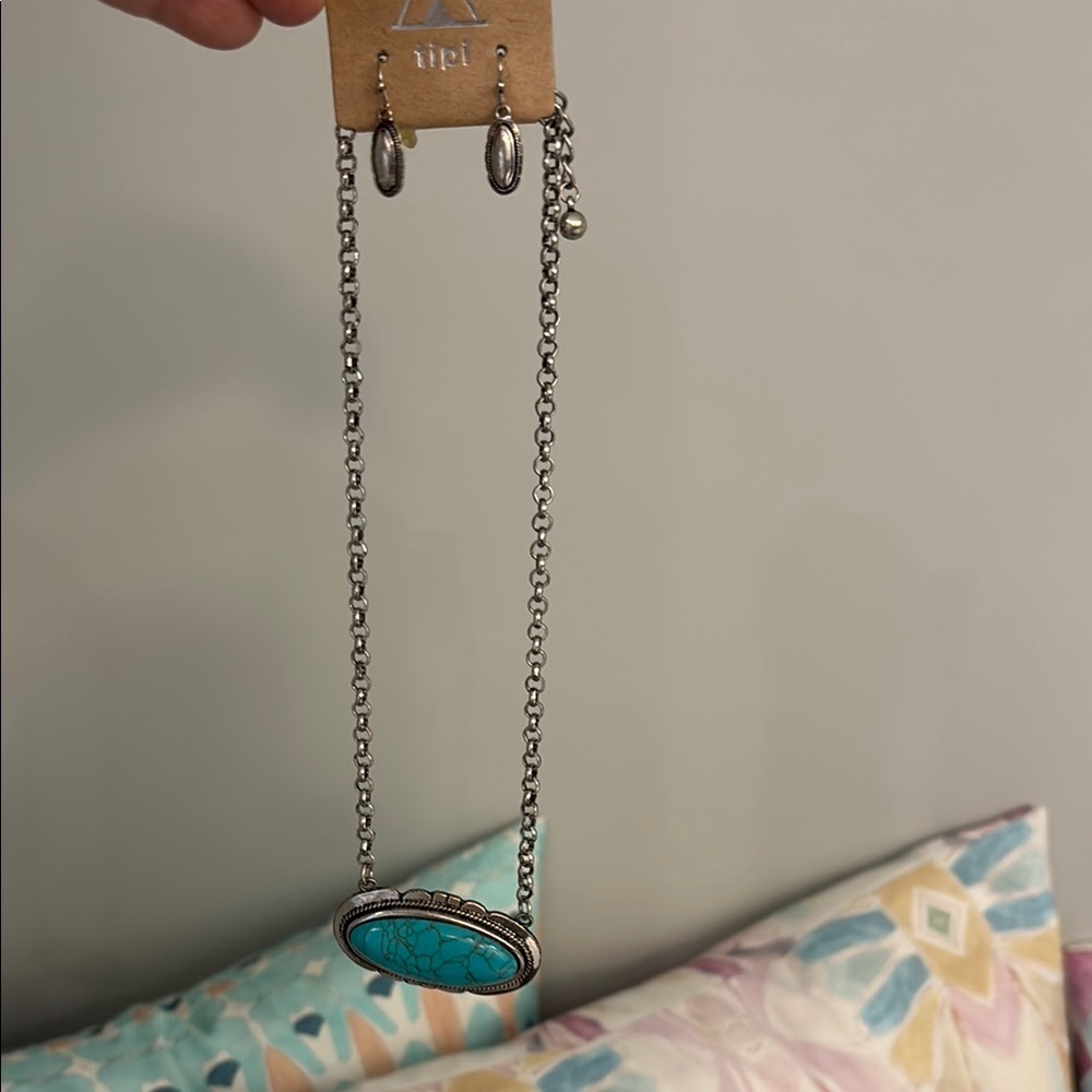 Turquoise and Silver Necklace and Earrings Set